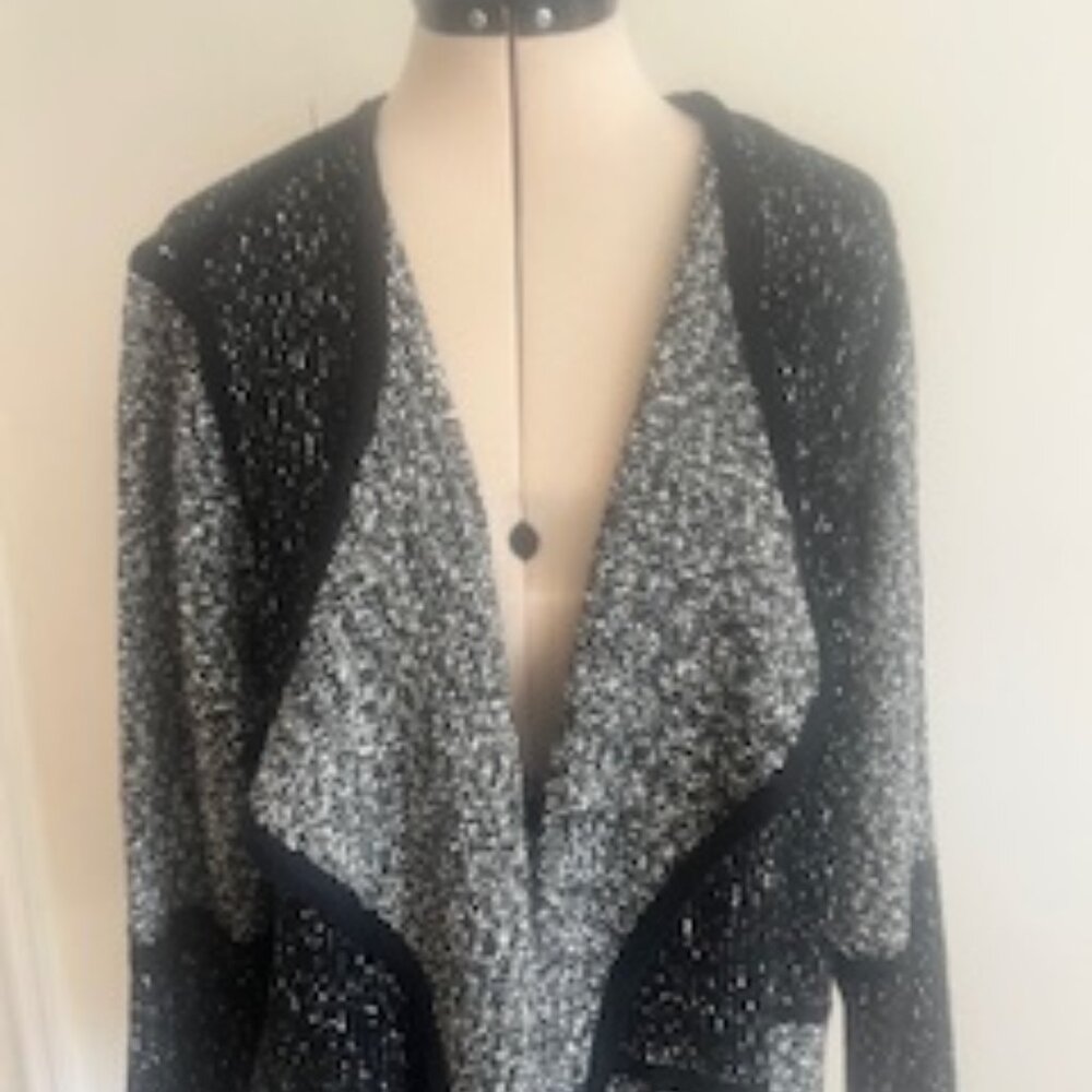 NWT Calvin Klein Knit Sweater Black, White and Gray Colors Size 2X Open Front